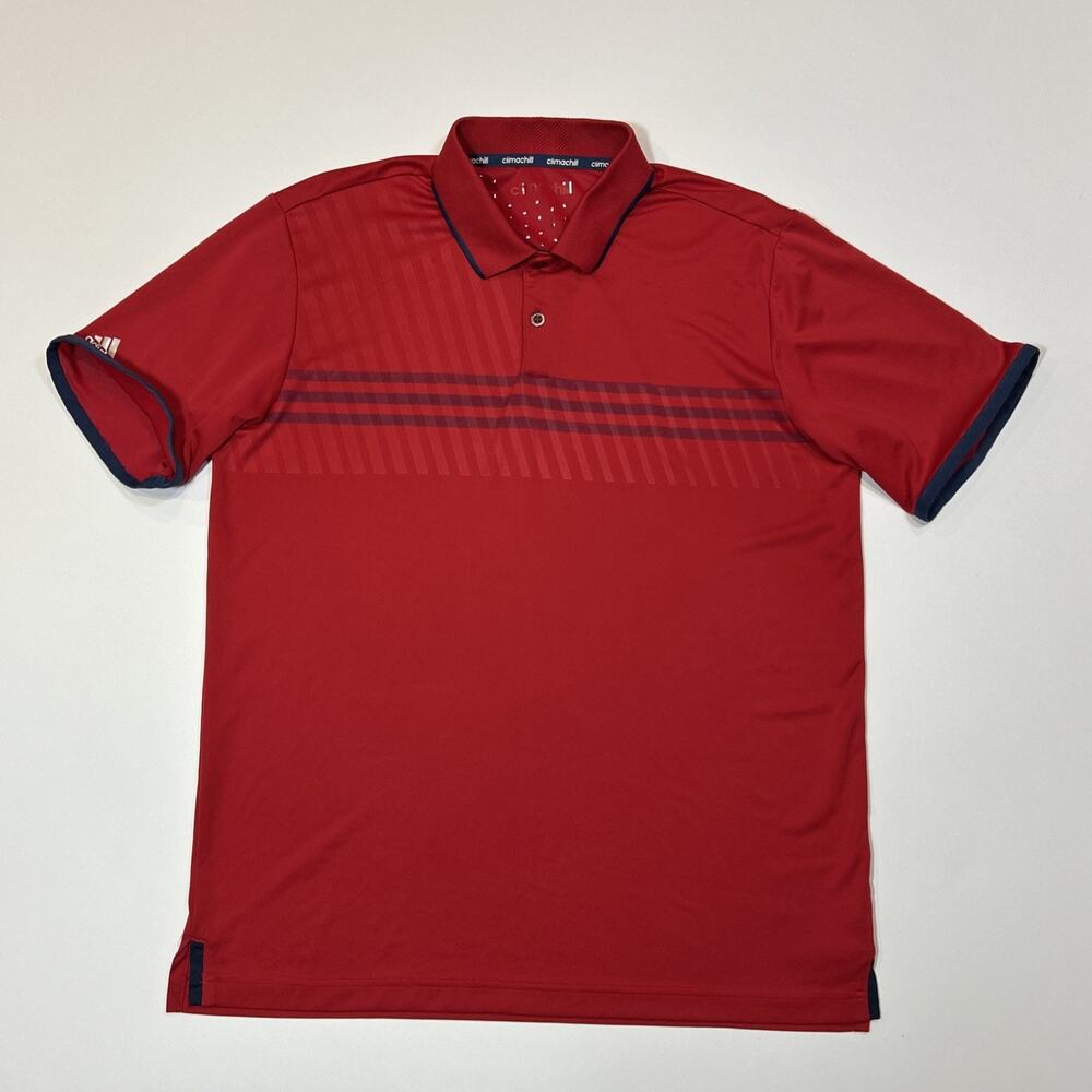 Adidas Golf Shirt Mens Size Small Red Polo Climachill Short Sleeve Logo